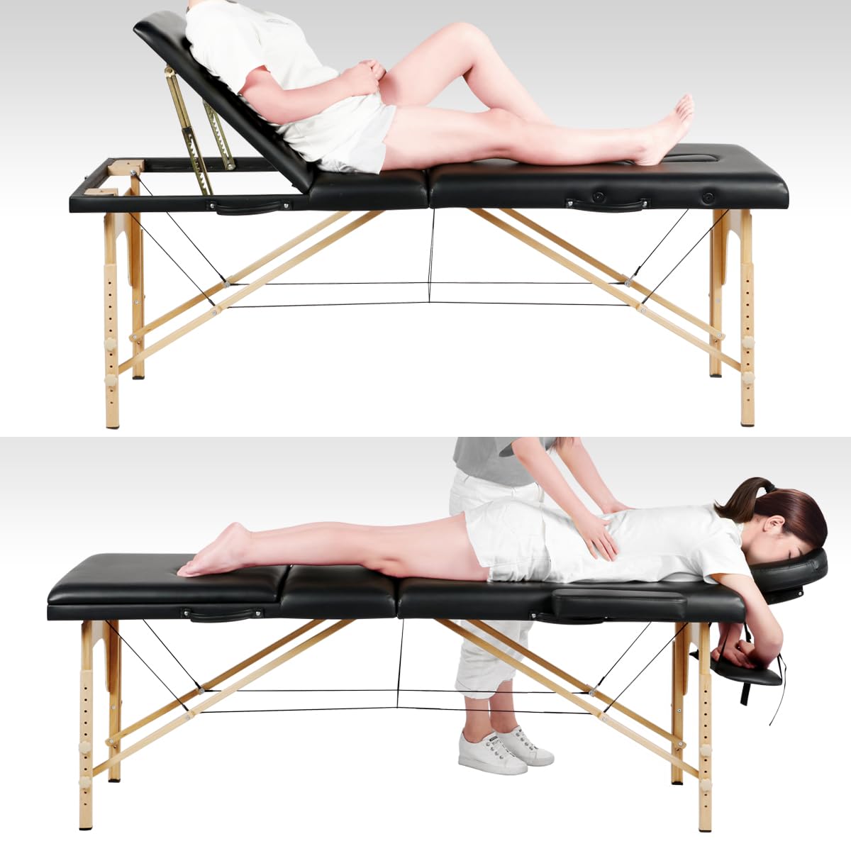 Masă masaj pliabilă, reglabilă, confort profesional |YT 610889 Black