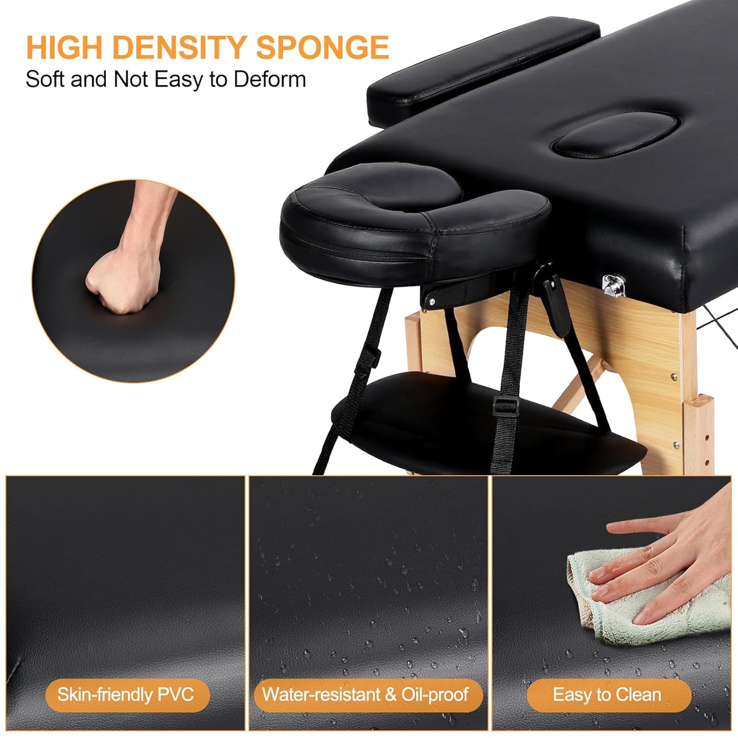 Masă masaj pliabilă, reglabilă, confort profesional |YT 610889 Black